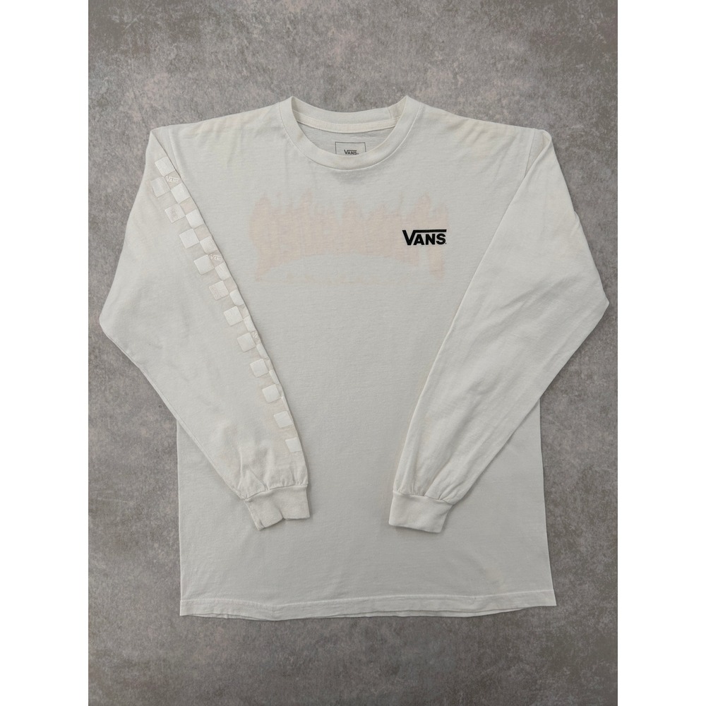 Vans x Thrasher Magazine Long Sleeve T-Shirt Cream Flame Logo Mens Medium
